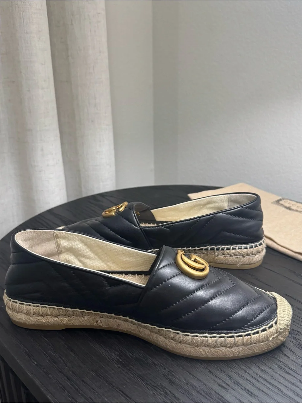 Gucci Marmont GG Quilted Espadrilles Matelasse Black 38.5